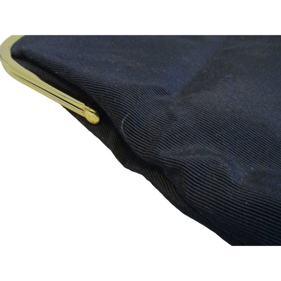 *Vintage INGBER Black Ribbed Peau de Soie Foldover Clutch Kiss Closure Purse - Picture 8 of 8